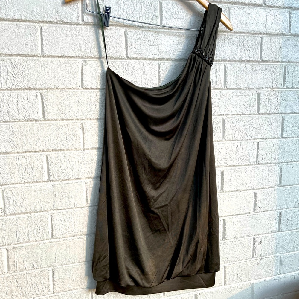 BCBG Sexy Mini Satin Bubble Dress with One Shoulder Strap
